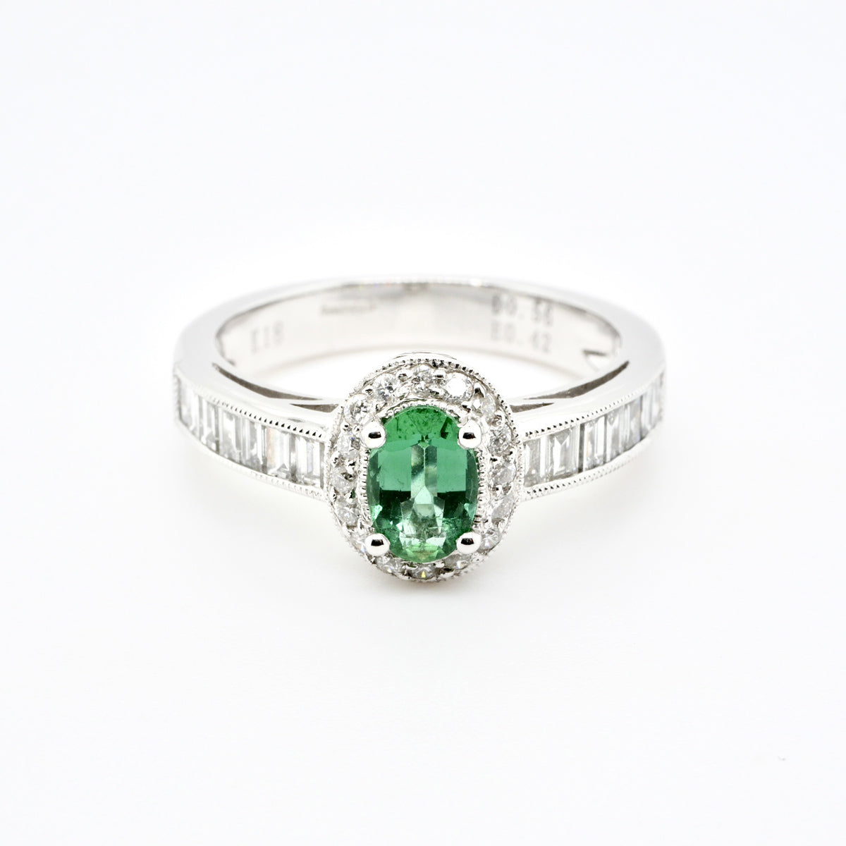18ct White Gold Emerald and Diamond Halo Ring 0.42ct
