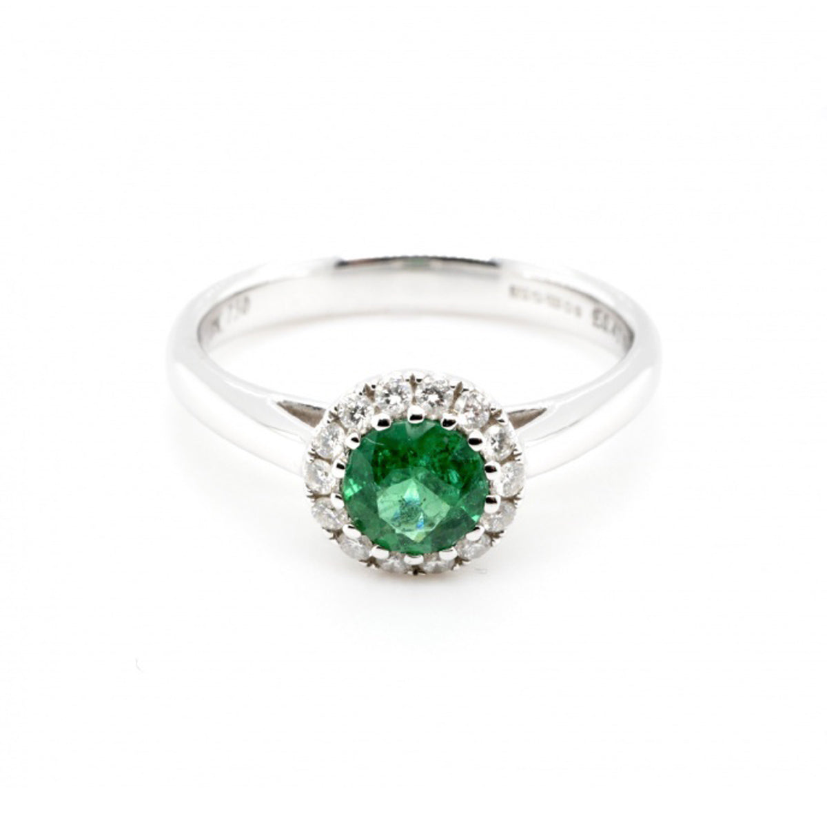 18ct White Gold Emerald and Diamond Halo Ring 0.41ct