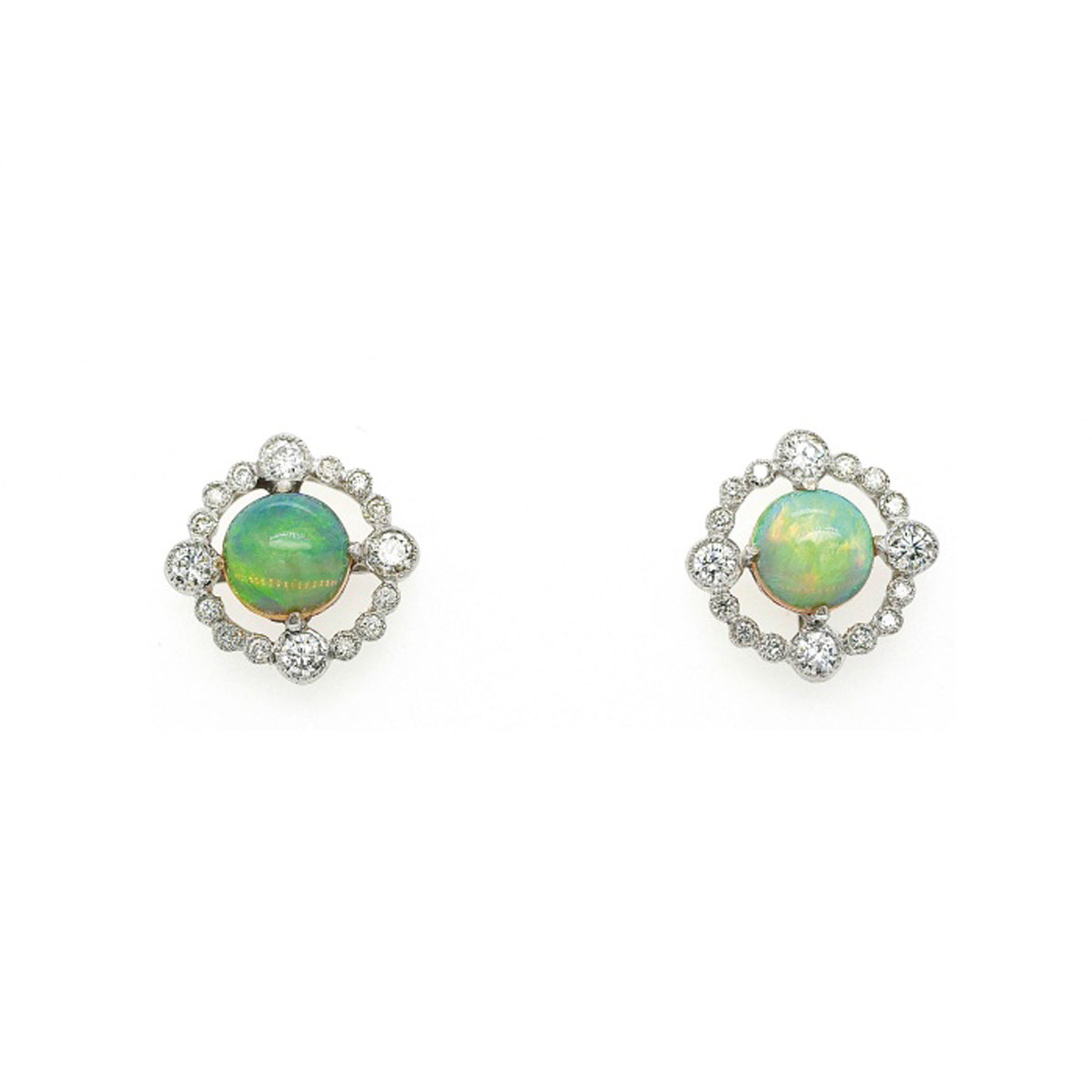 18ct White Gold Opal and Diamond Stud Earrings