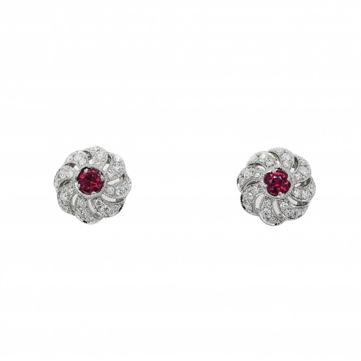 18ct White Gold Ruby Diamond Deco Stud Earrings