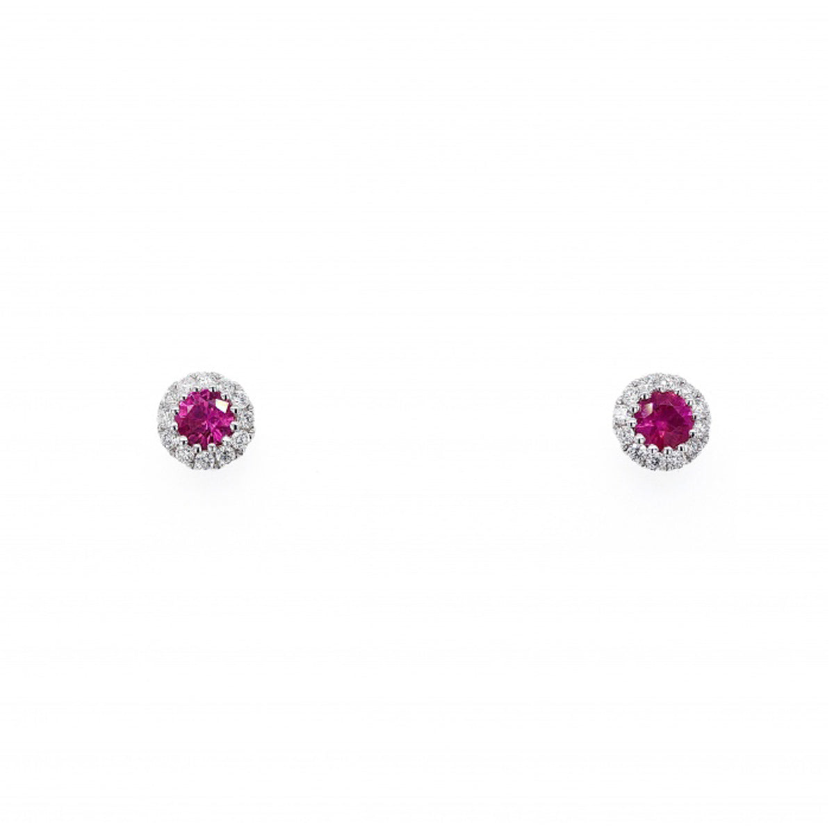 18ct White Gold Ruby Diamond Halo Stud Earrings