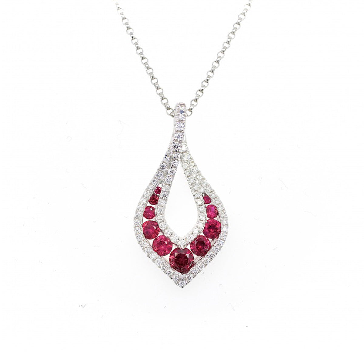 18ct White Gold Ruby and Diamond Flame Pendant
