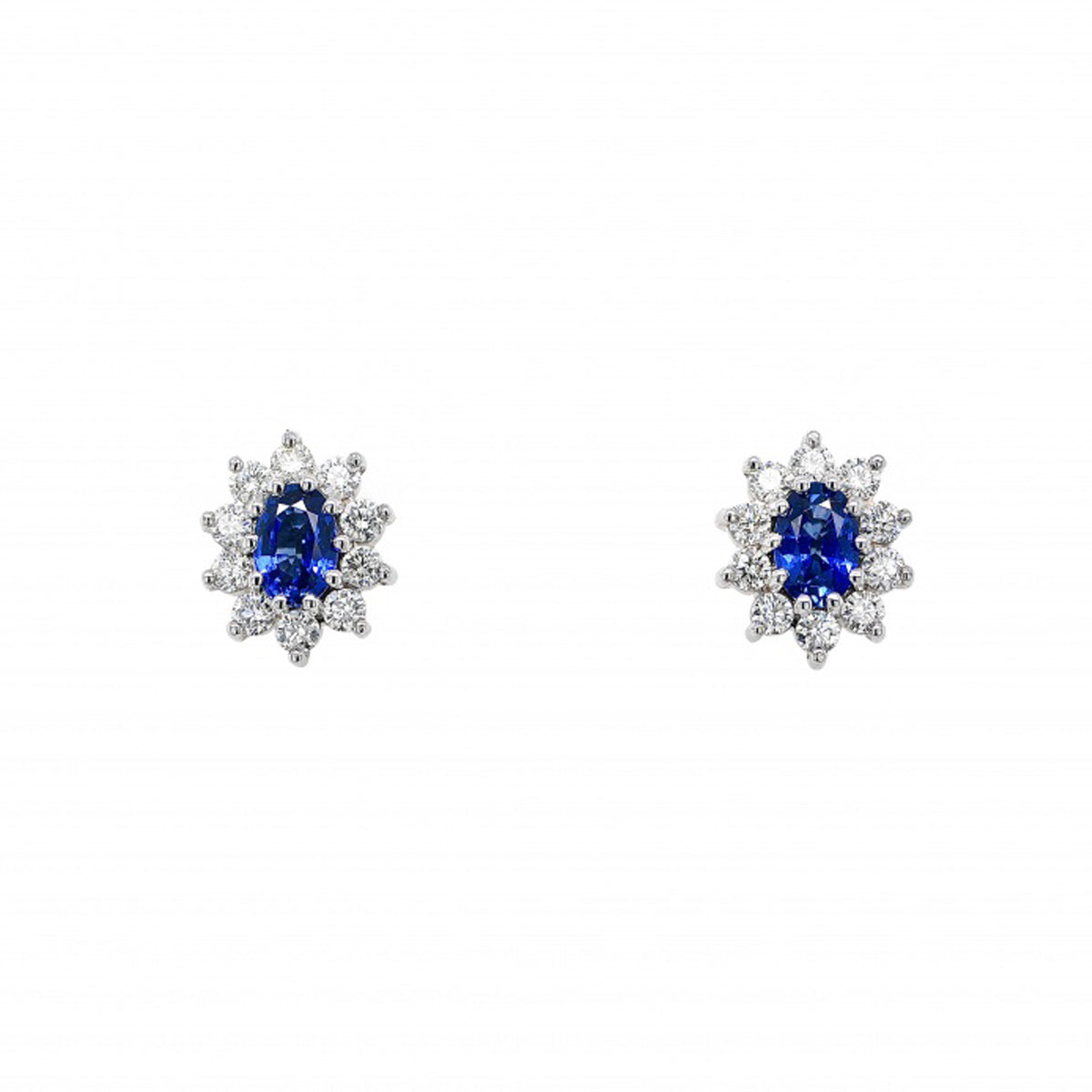 18ct White Gold Sapphire Diamond Cluster Stud Earrings