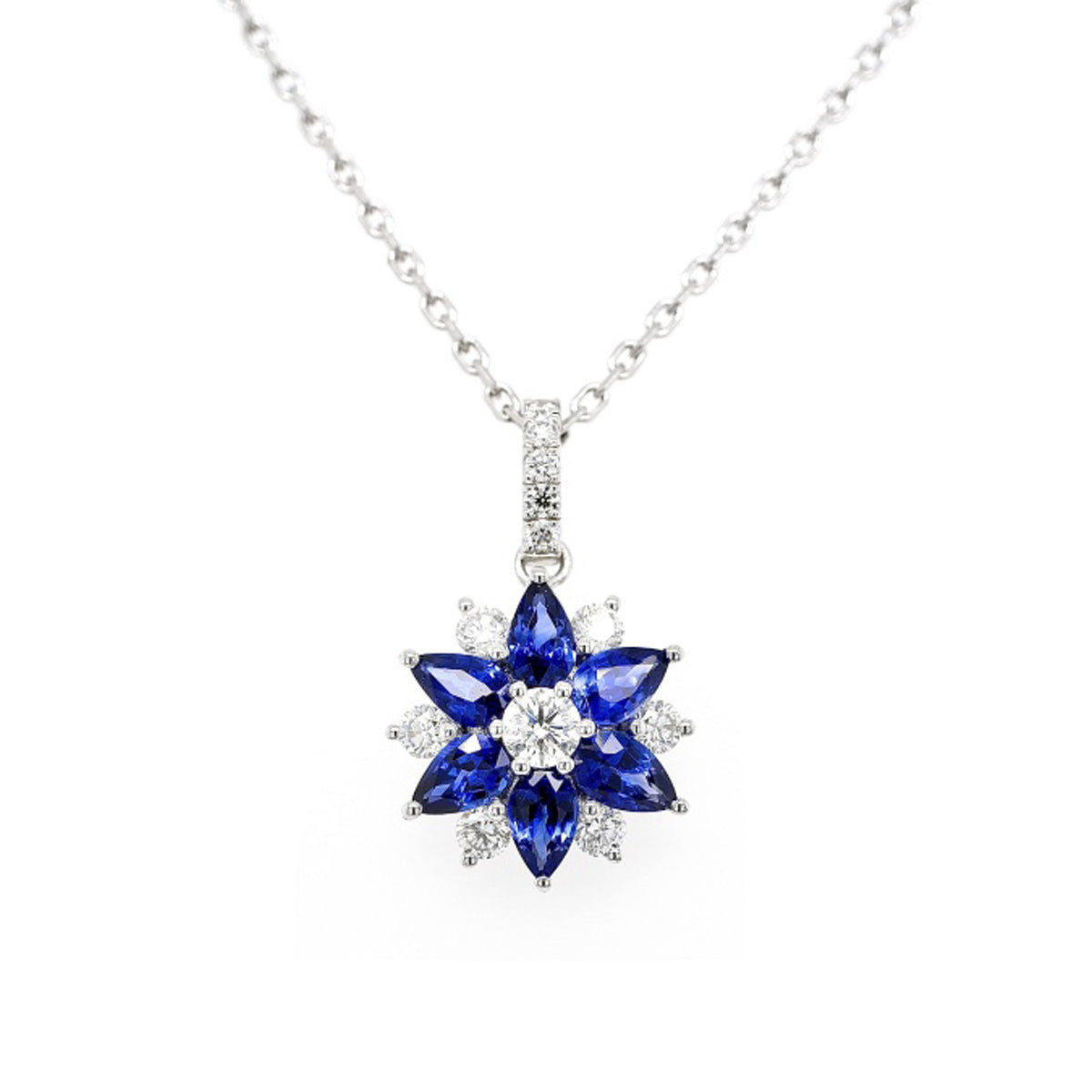 18ct White Gold Sapphire & Diamond Flower Pendant