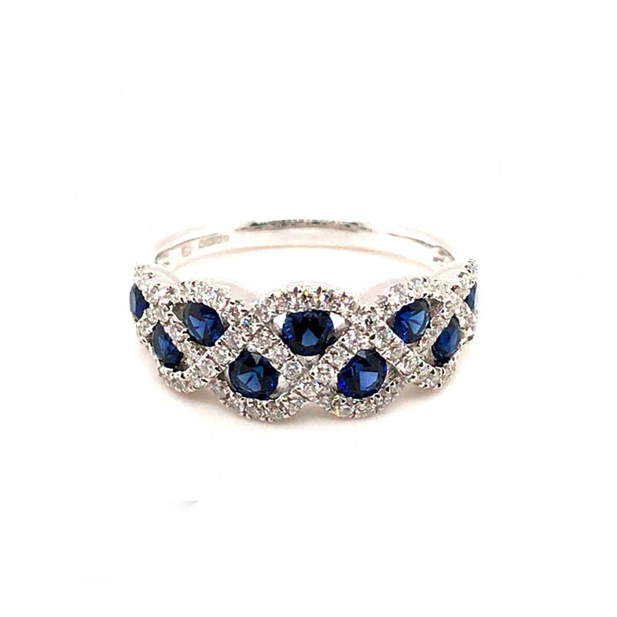 18ct White Gold Sapphire and Diamond Crossover Ring 0.85ct