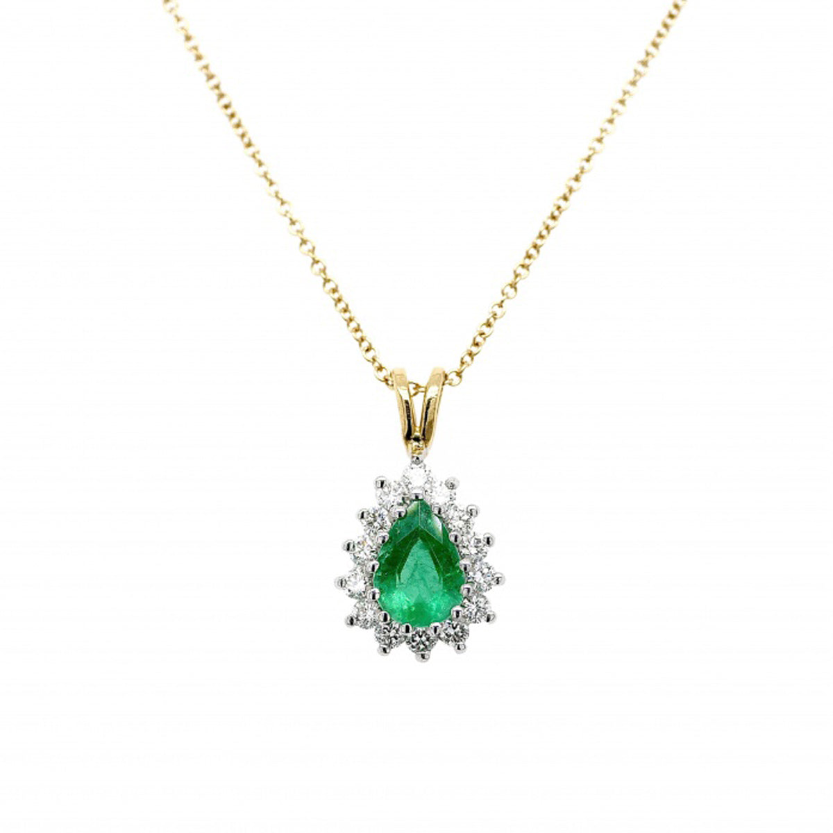18ct White Gold Teardrop Emerald Diamond Pendant