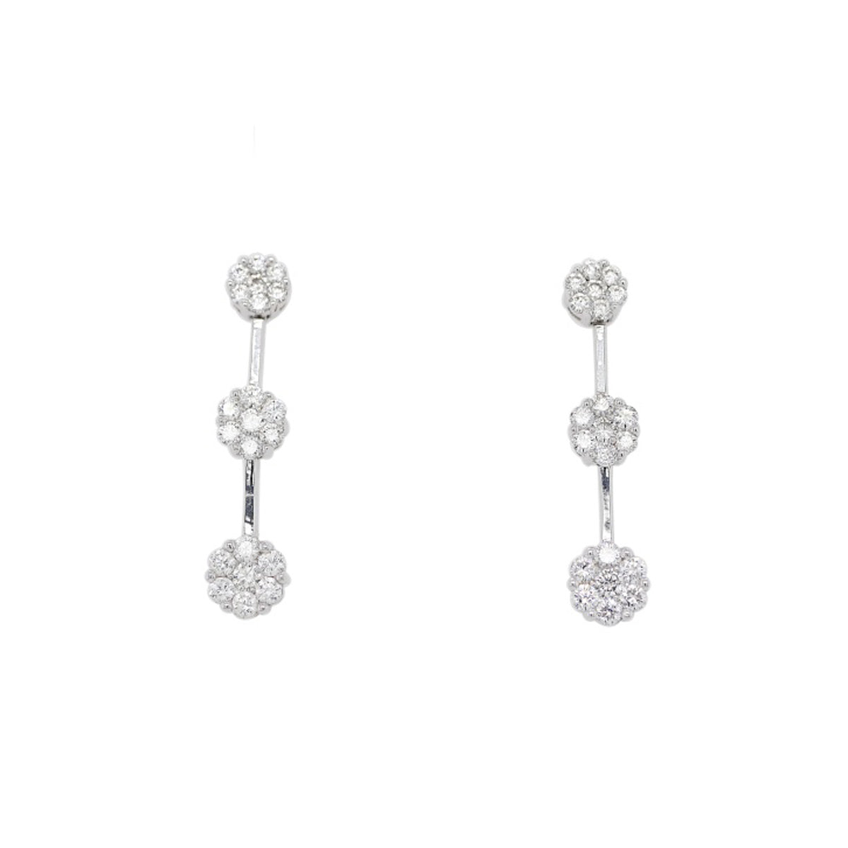 18ct White Gold Triple Diamond Drop Earrings