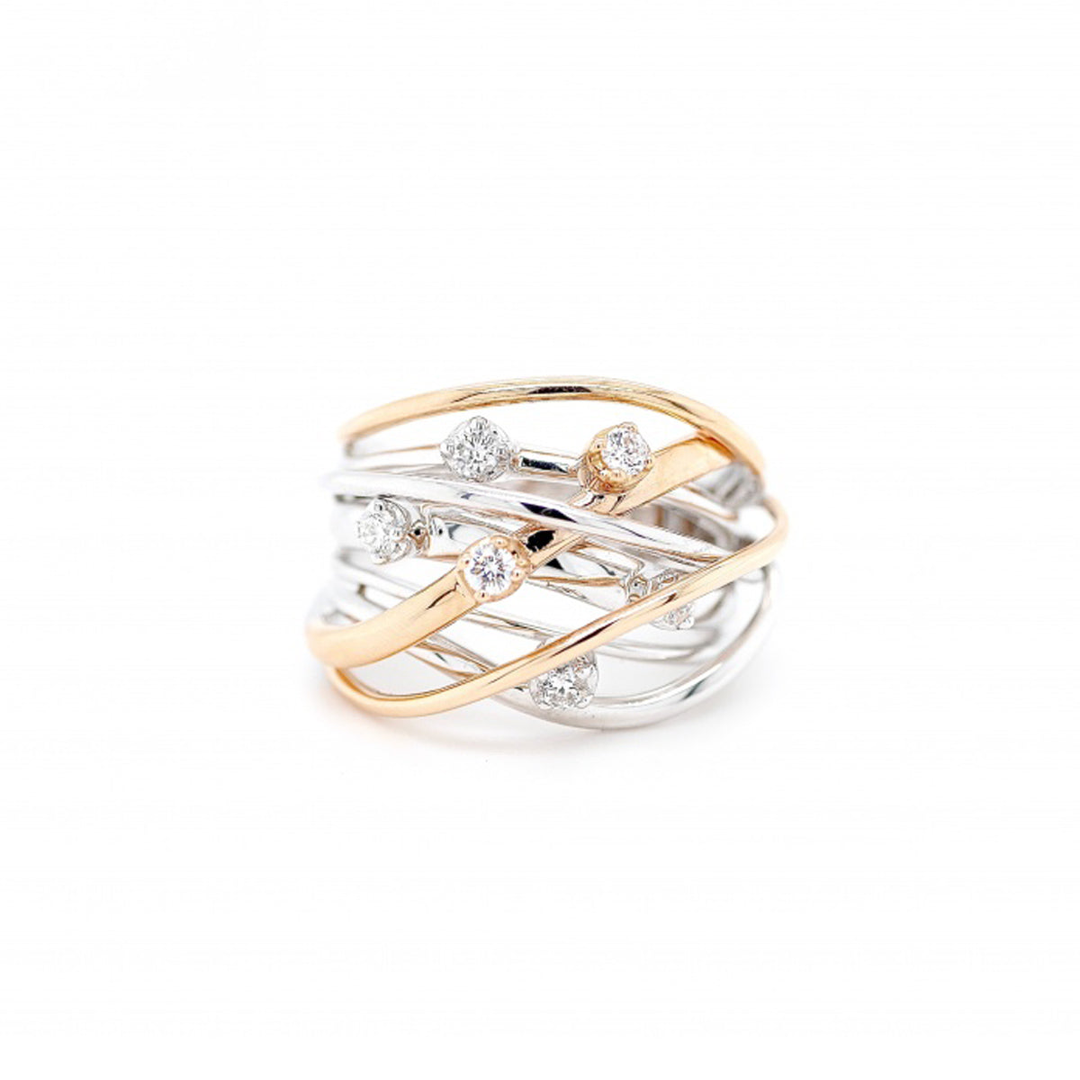 18ct White and Rose Gold Diamond Crossover Ring