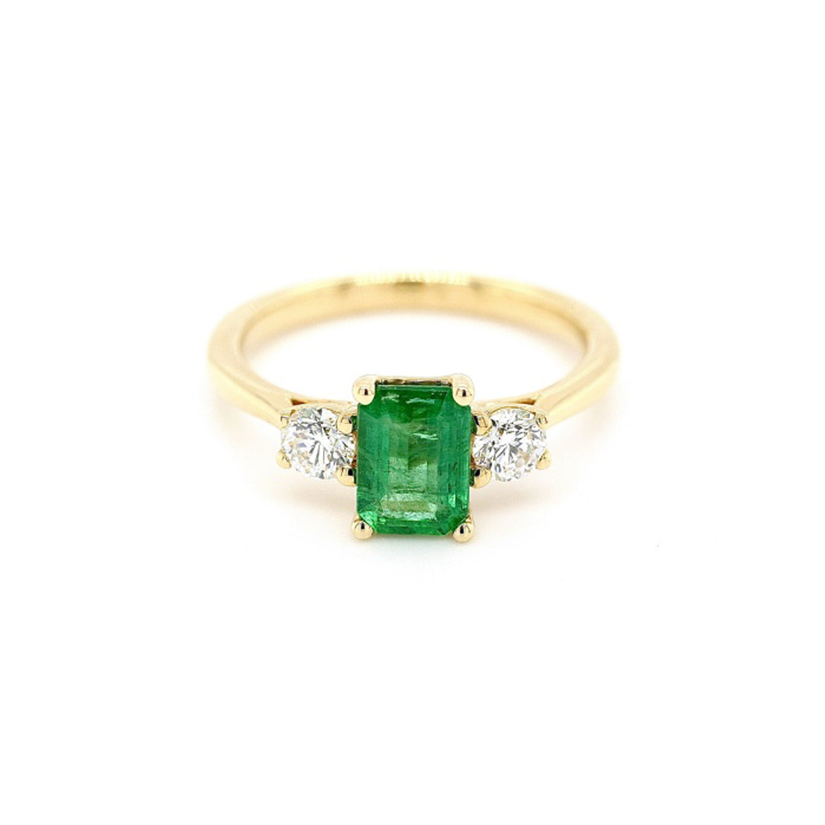 18ct Yellow Gold Emerald Diamond 3-Stone Ring