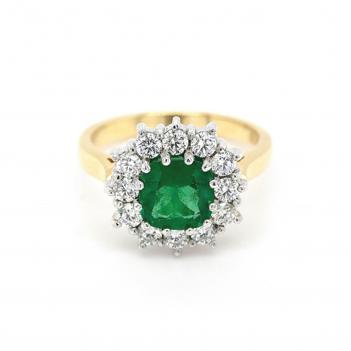 18ct Yellow Gold Emerald Diamond Cluster Ring