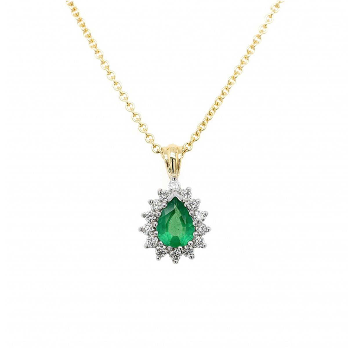18ct Yellow Gold Emerald and Diamond Cluster Pendant