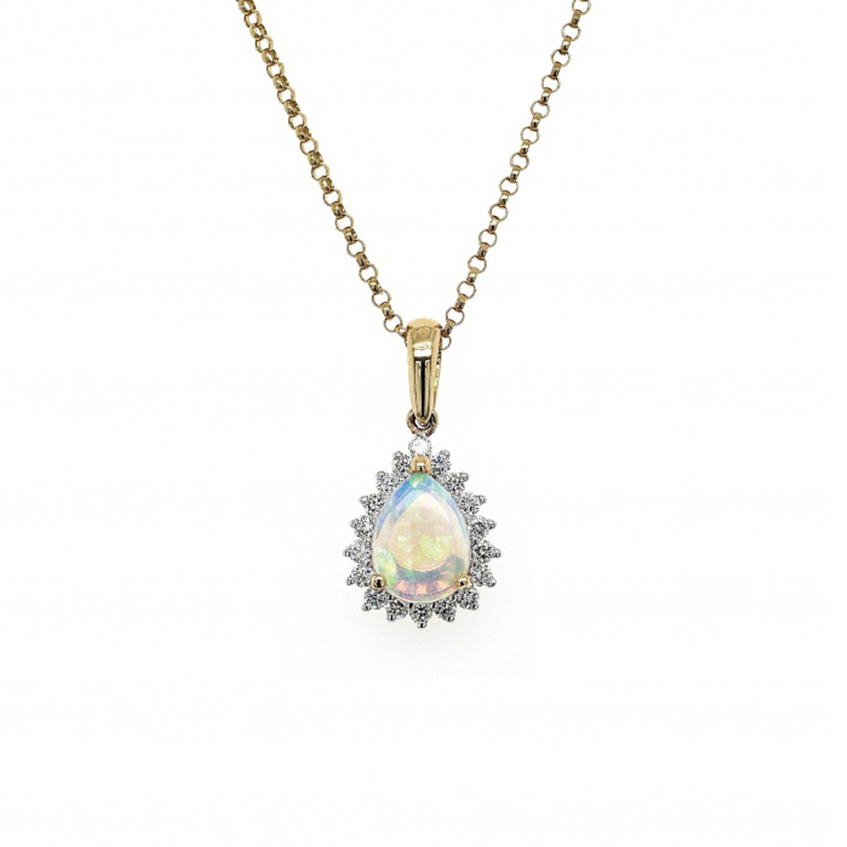 18ct Yellow Gold Opal Diamond Cluster Pendant