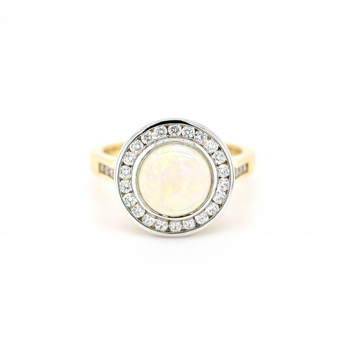 18ct Yellow Gold Opal & Diamond Halo Ring - Size M