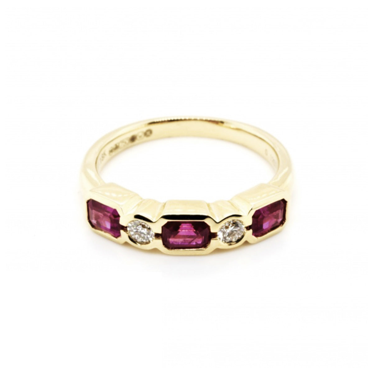 18ct Yellow Gold Ruby & Diamond Rubover Eternity Ring - Size M