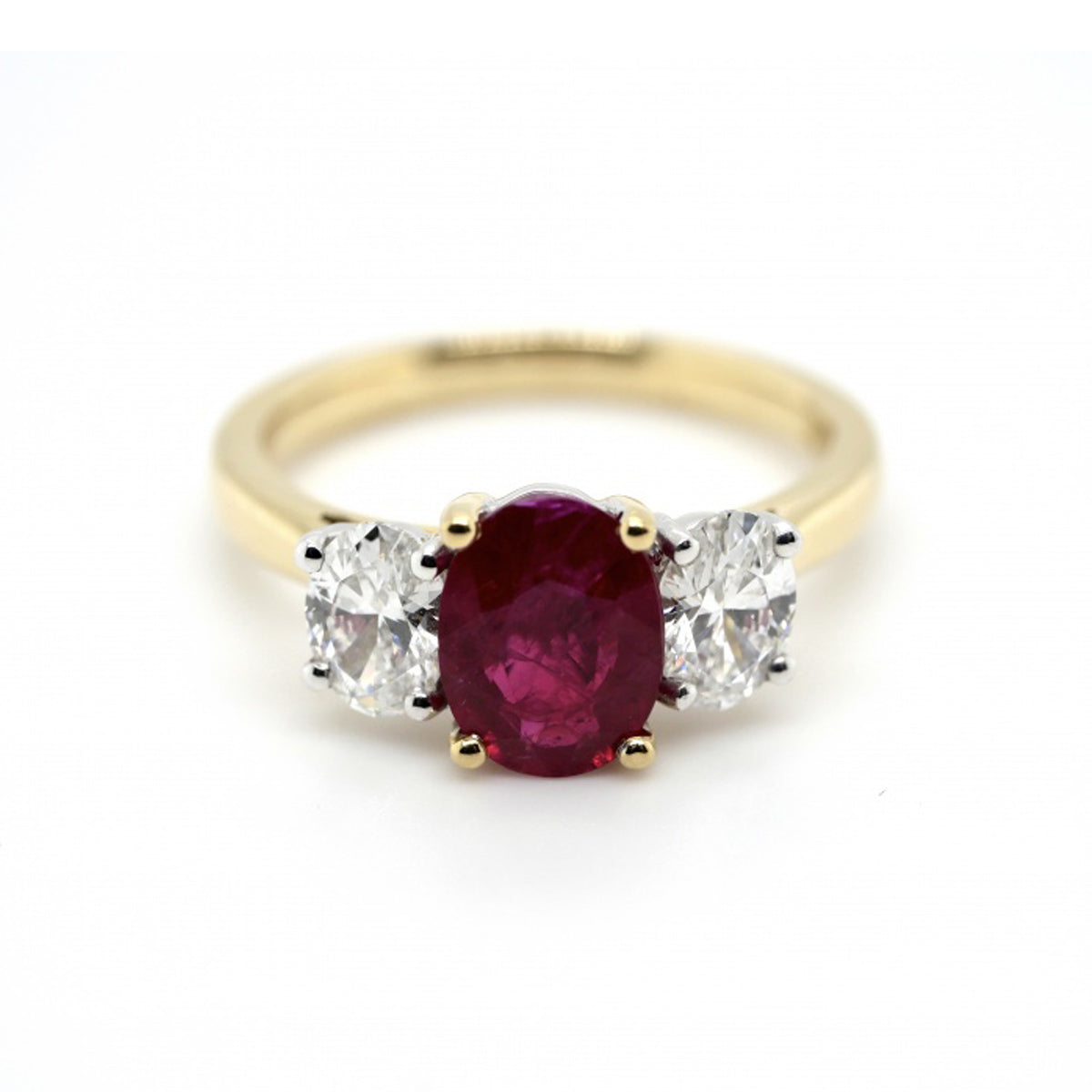 18ct Yellow Gold Ruby and Diamond 3-Stone Ring