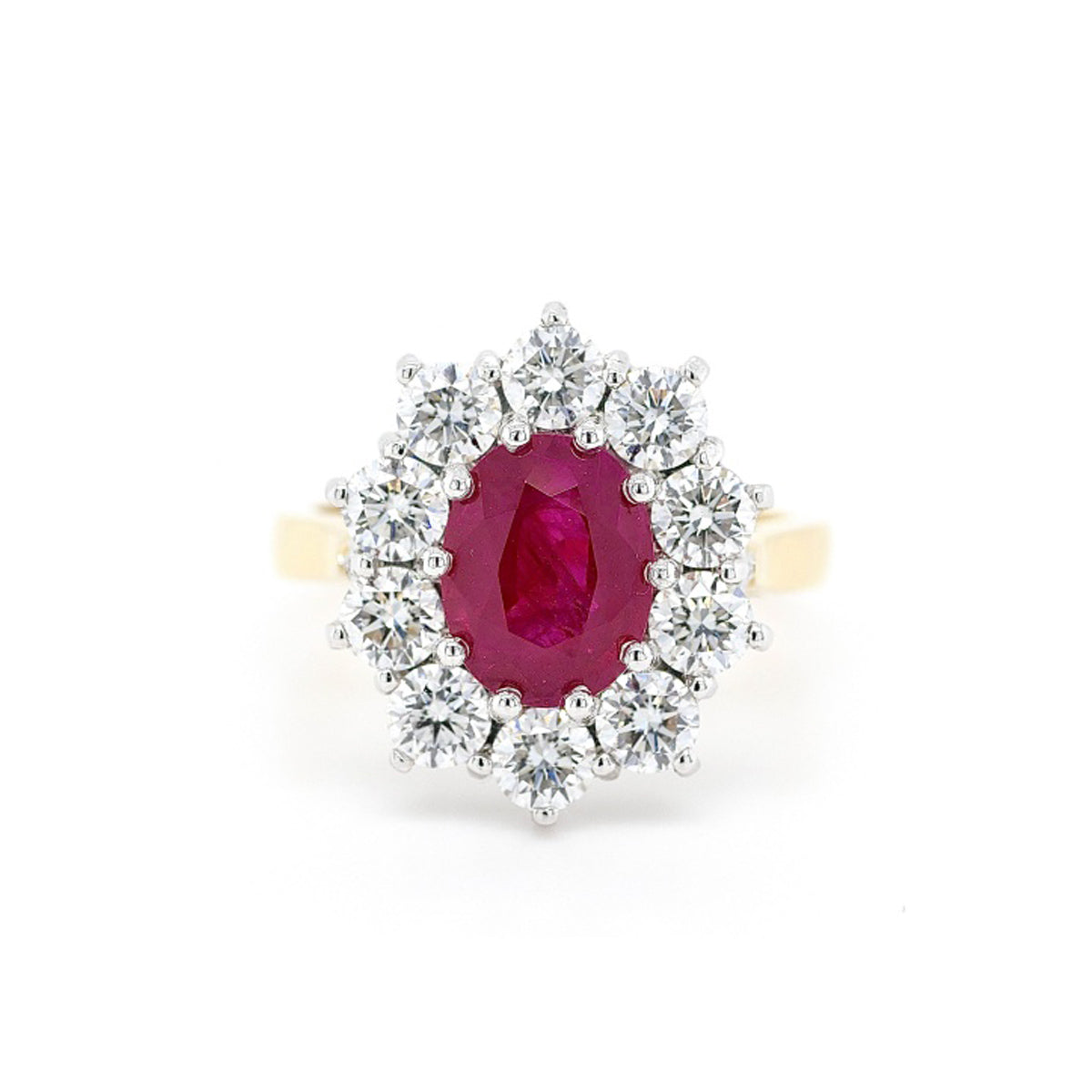 18ct Yellow Gold Ruby & Diamond Cluster Ring