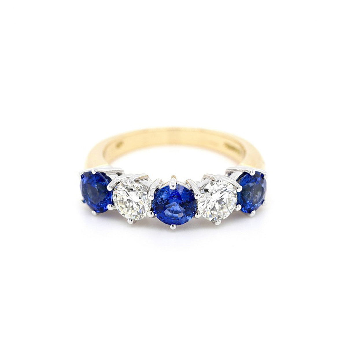 18ct Yellow Gold Sapphire & Diamond 5-stone Ring - Size L