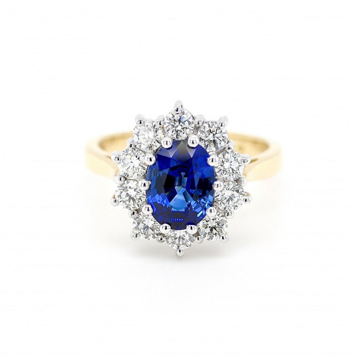 18ct Yellow Gold Blue Sapphire & Diamond Cluster Ring