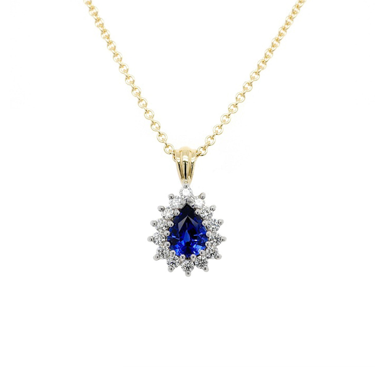 18ct Yellow Gold Sapphire and Diamond Cluster Pendant