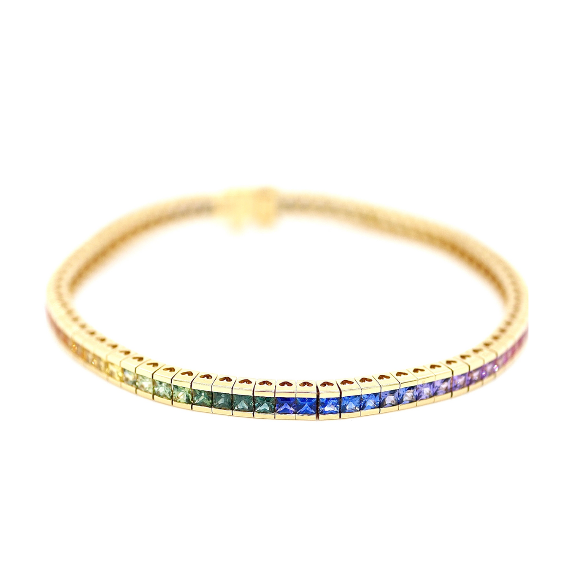 18ct Yellow Gold Rainbow Multi Sapphire Bracelet 6.38ct