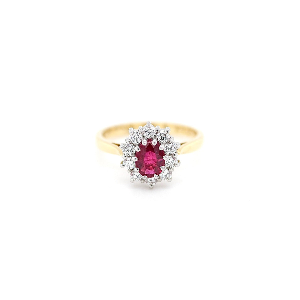 18ct Yellow and White Gold Ruby and Diamond Cluster Ring 0.75ct