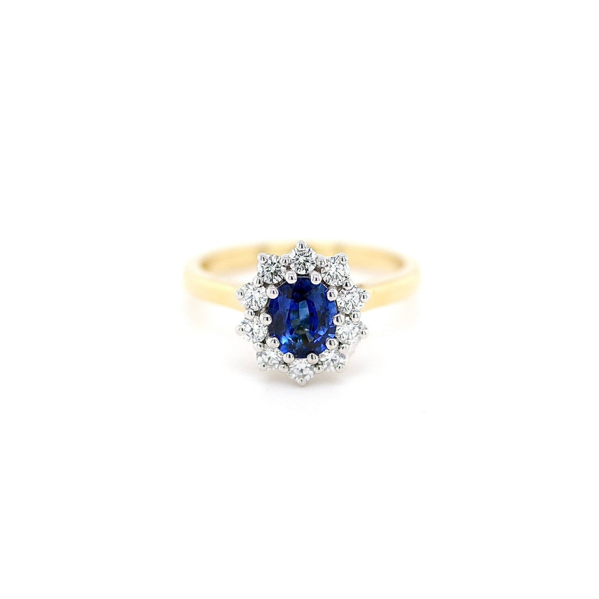 18ct Yellow & White Gold Sapphire & Diamond Cluster Ring - Size N