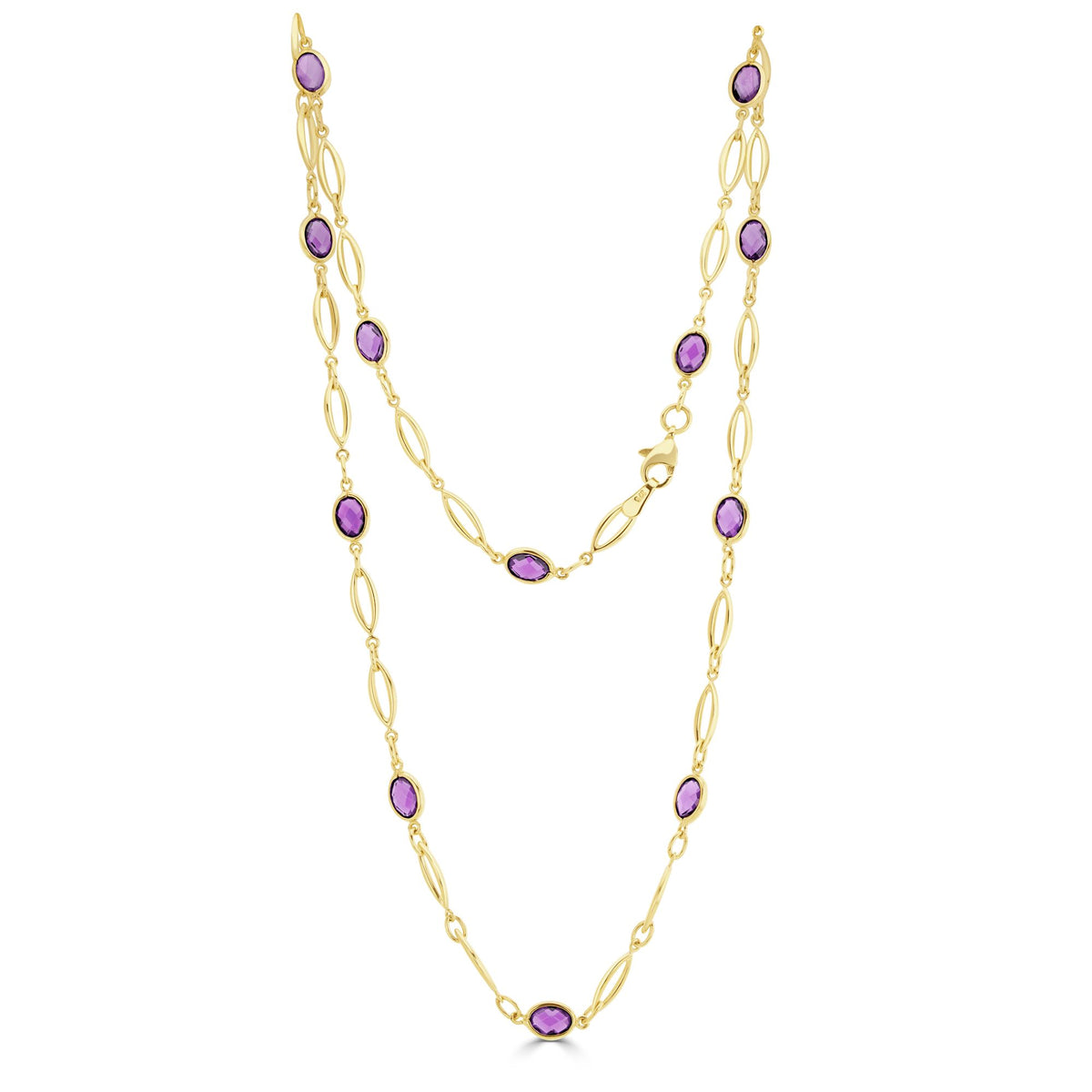 9CT Yellow Gold Spec Set Oval Amethyst & Gold Open Marquise Motifs Necklace