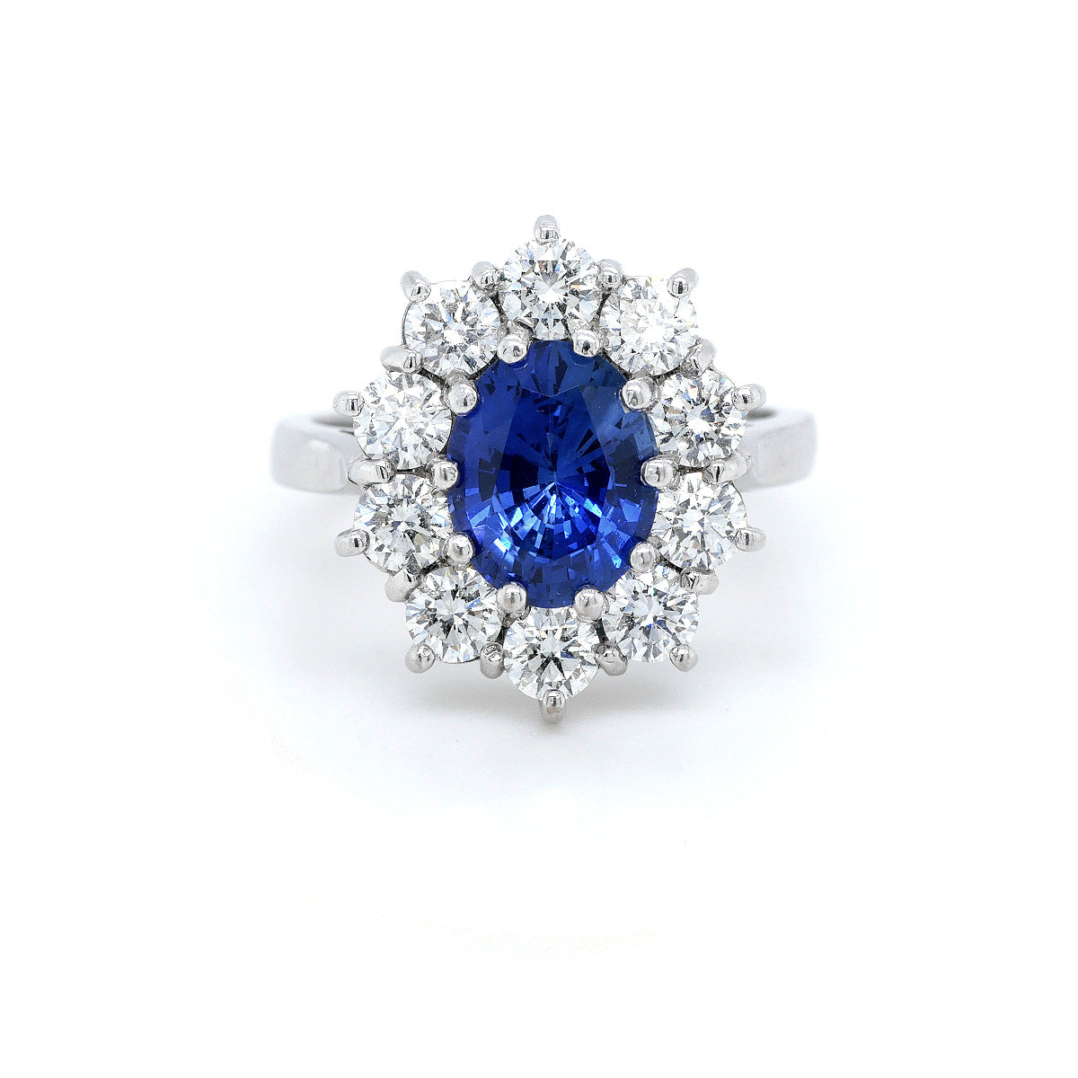 18ct White Gold 2.29ct Sapphire & 1.47 Diamond Cluster Ring