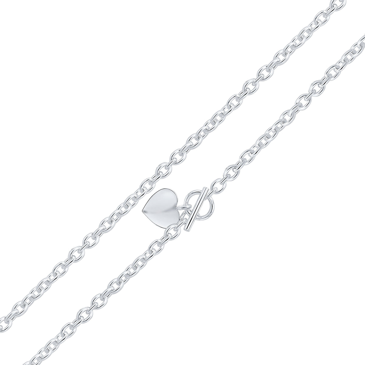 Silver 6mm Cable Chain T-Bar Heart 20"