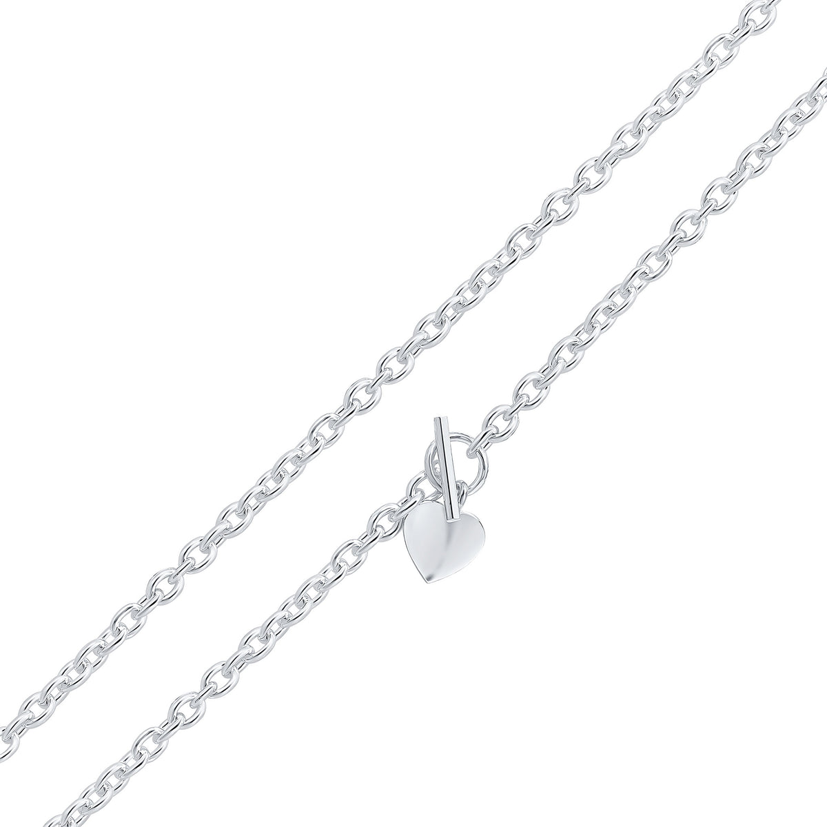 Silver 7mm Cable Chain T-Bar Heart 22"