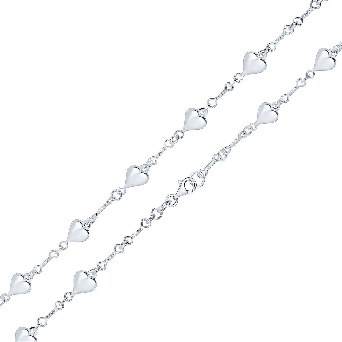 Silver 8.5mm Heart Twist Link 22"