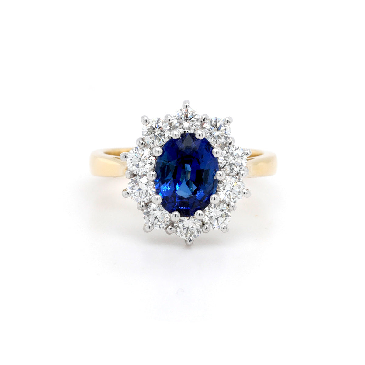 18ct Yellow Gold Blue Sapphire & Diamond Cluster Ring