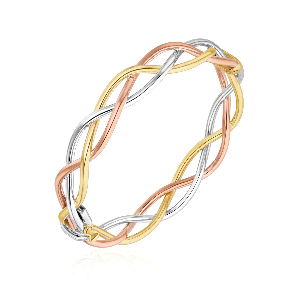 9CT 3 Colour Gold Plait Design Hollow Hinged Bangle