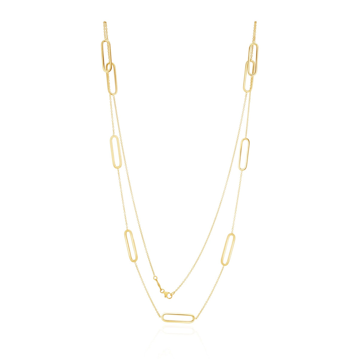 9CT Yellow Gold Chain & Open Oval Motif Necklace. 32 Inch