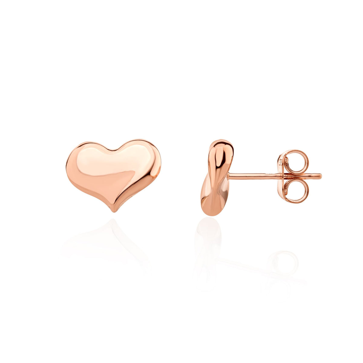 9CT Rose Gold Curved Heart Stud Earrings