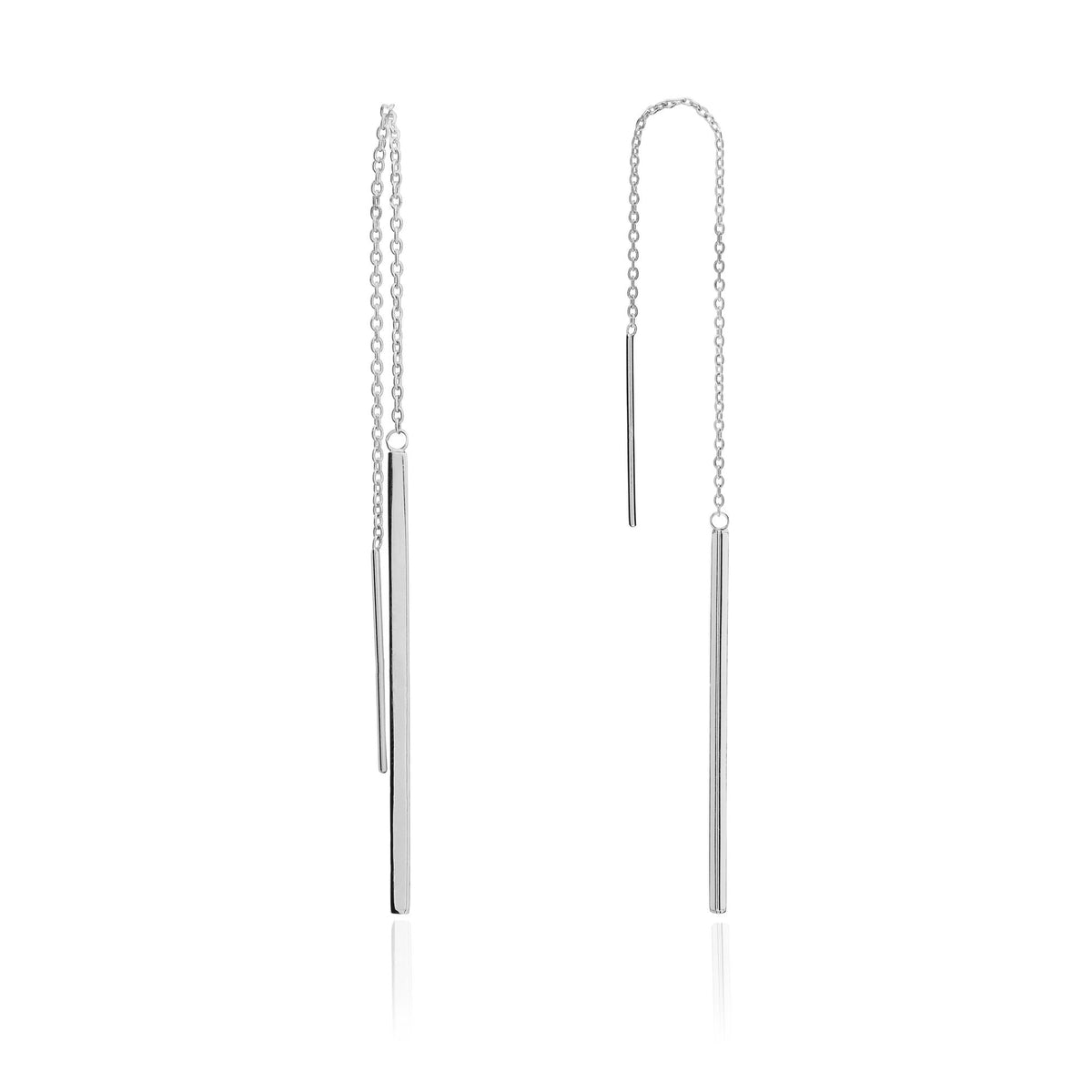 9CT White Gold Straight Bars Pull-Through Drop Earrings