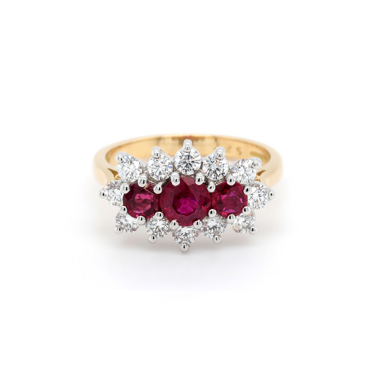 18ct Yellow and White Gold Ruby Diamond Cluster Ring