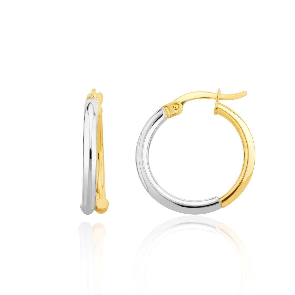 9CT Yellow And White Gold Half And Half Cross-Over Hoop Earrings