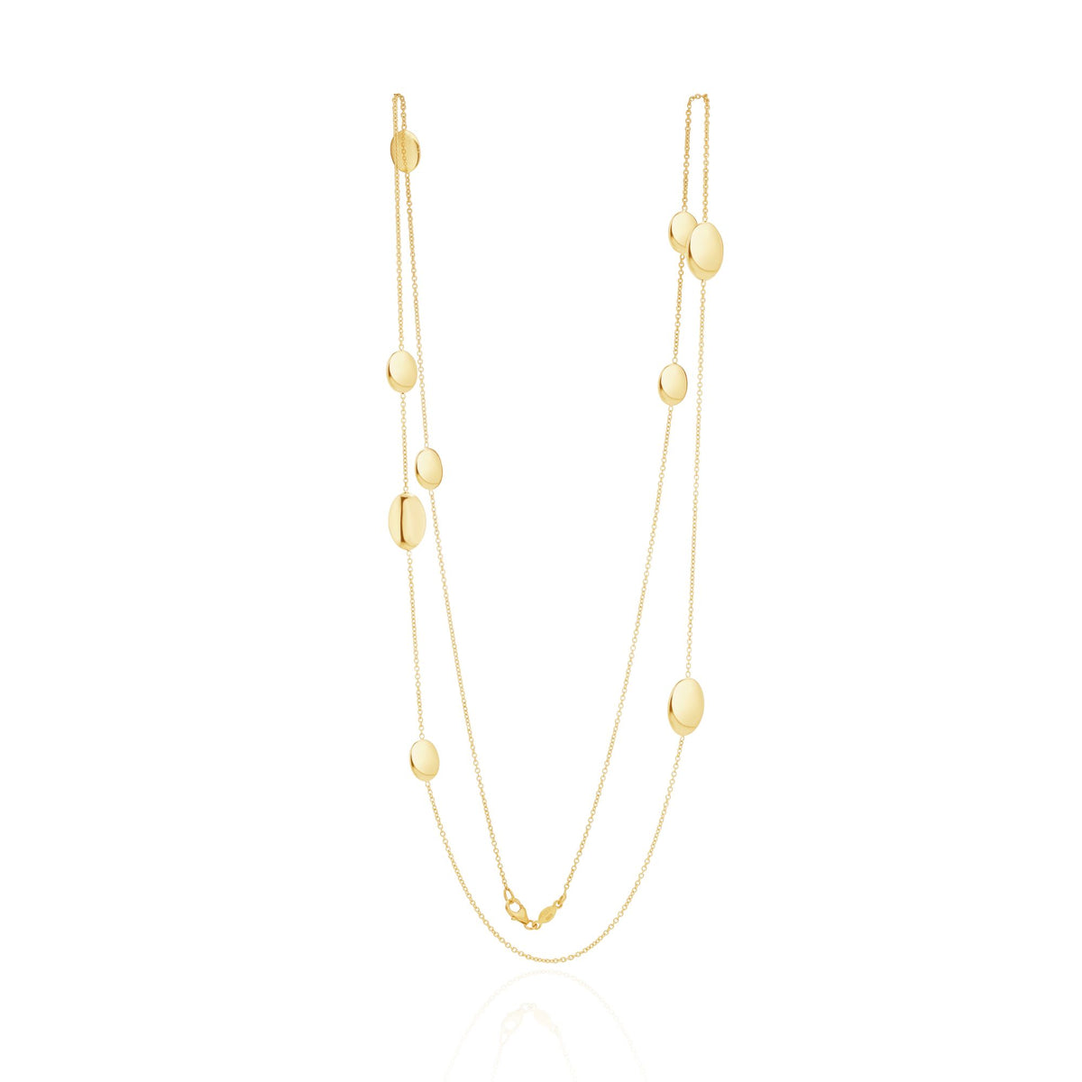 9CT Yellow Gold Chain & Flat Polished Oval Discs Necklace. 32 Inch