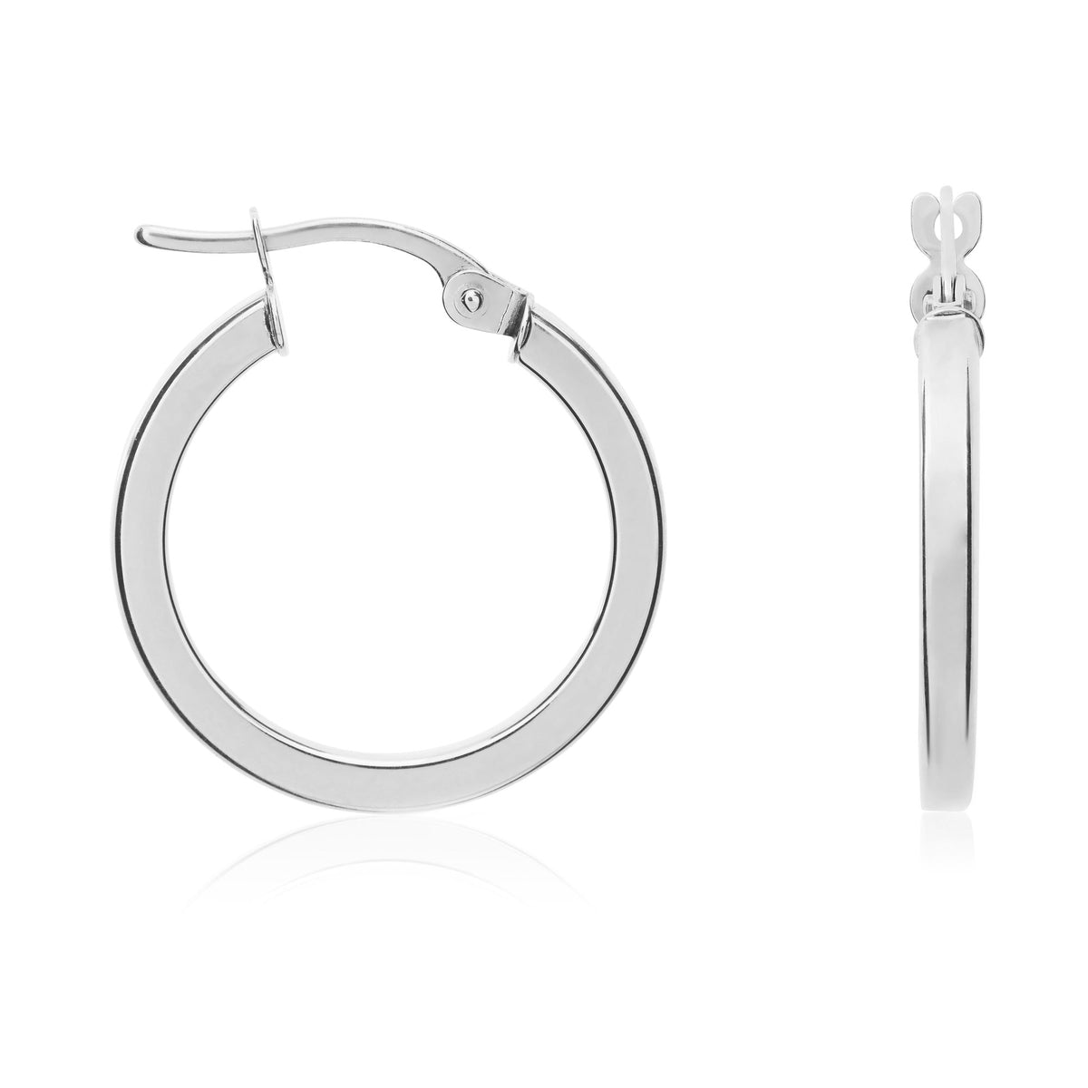 9CT White Gold 2MM Square Tube Round Hoop Earrings. 19MM Outer Diameter