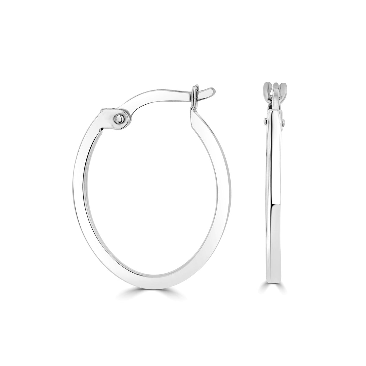 9CT White Gold 1.5MM Square Tube Oval Hoop Earrings
