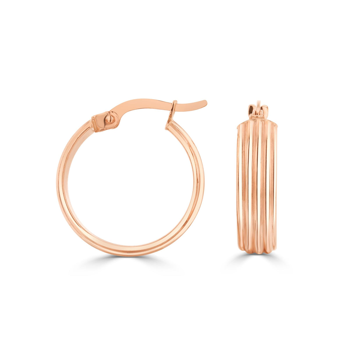 9CT Rose Gold Ribbed Wide Hoop Earrings