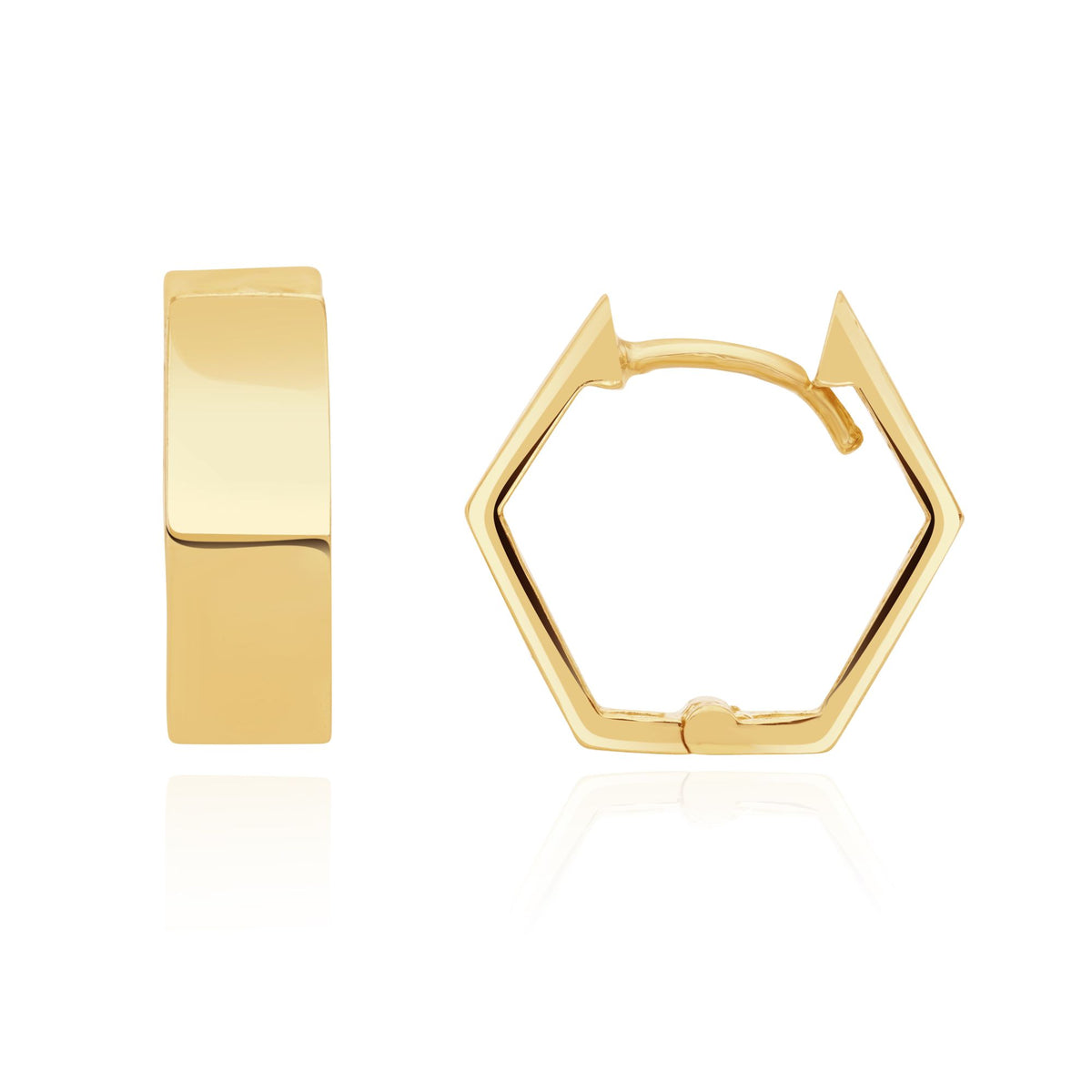9CT Yellow Gold Polished Hexagon Huggy Earrings