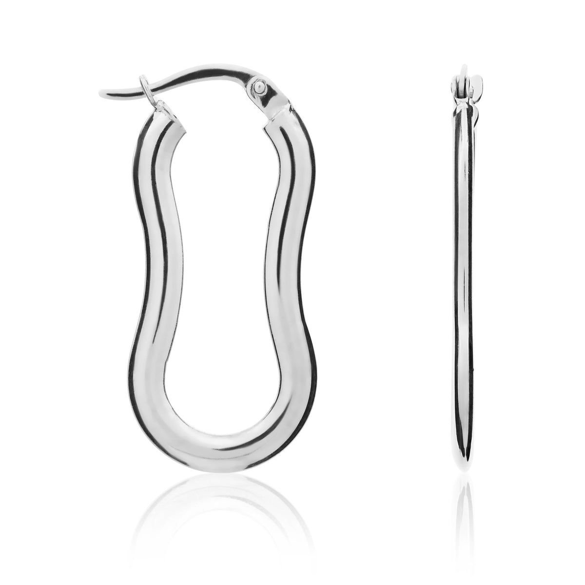 9White Gold.Flat Shaped  Hoop ER