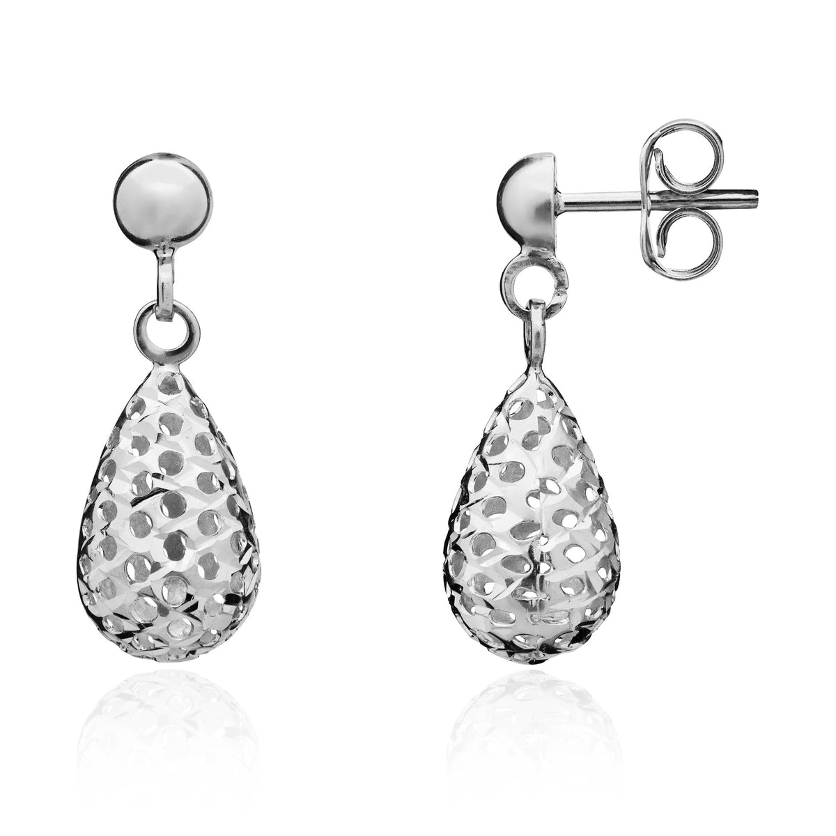 9CT White Gold Pierced Out Bobme Drop Earrings With Polished Half Bead Top