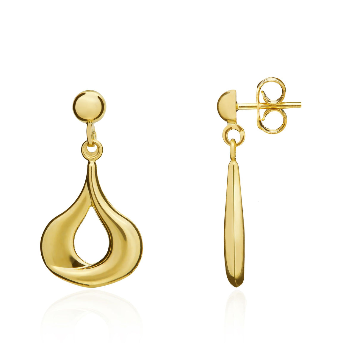 9CT YELLOW GOLD FAT OPEN PEARSHAPE DROP EARRINGS