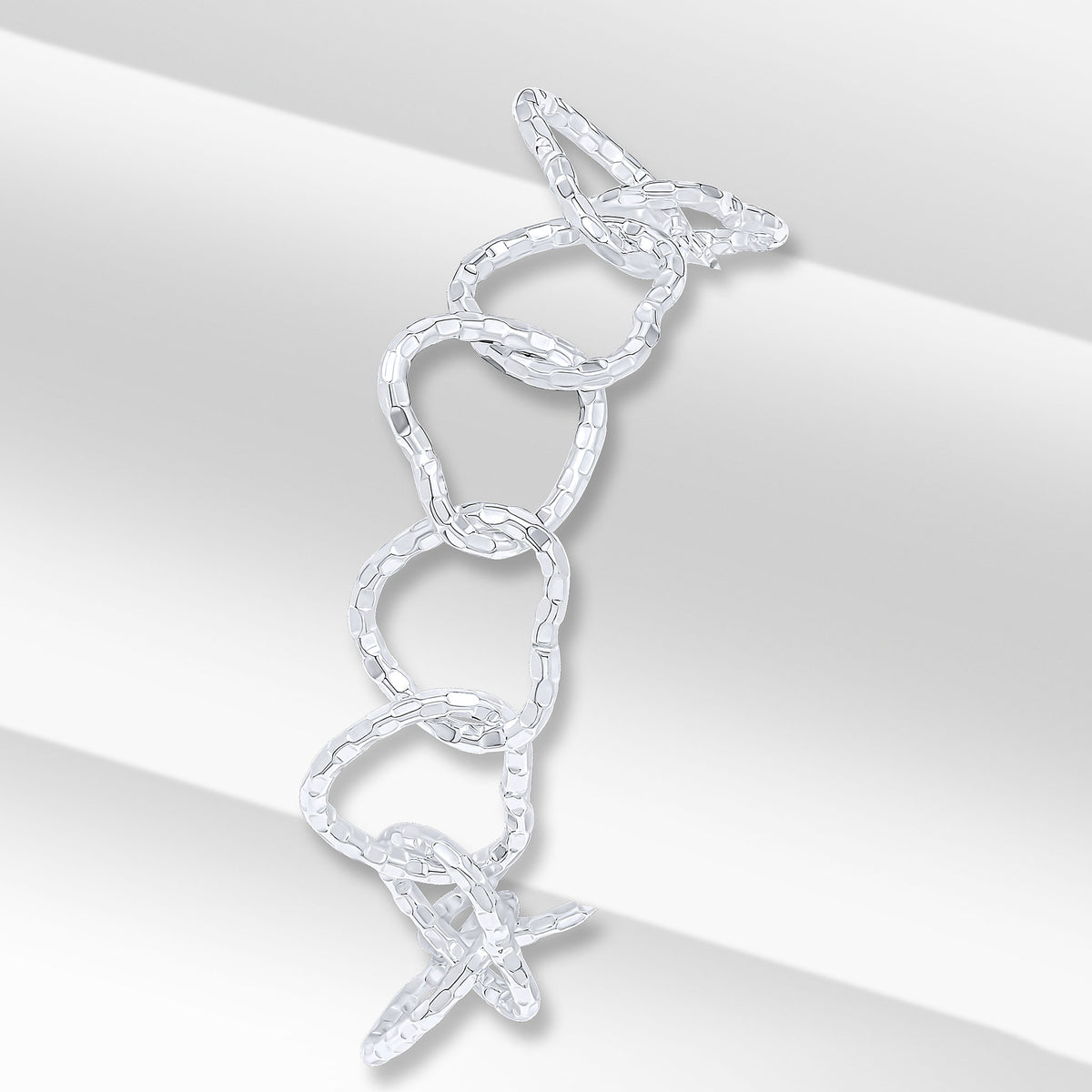 Silver 17mm Facet Heart Link 7.5"