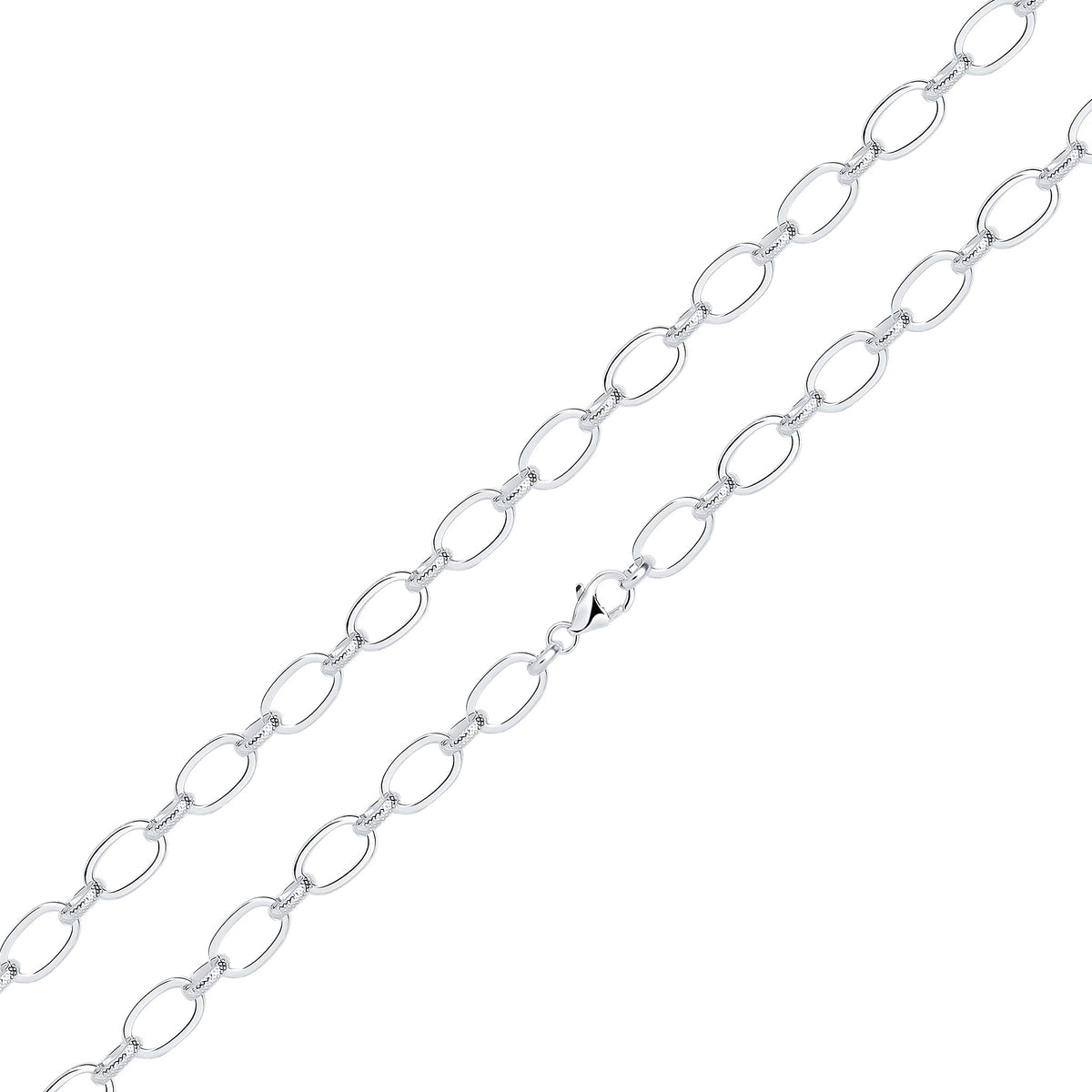 Silver 9x14mm Textured Oval Belcher 7.5"