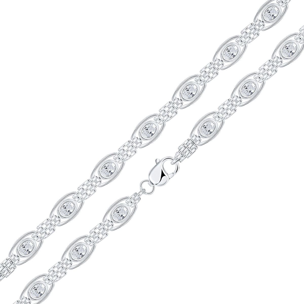Silver 9.5mm White CZ Gate 7.5"