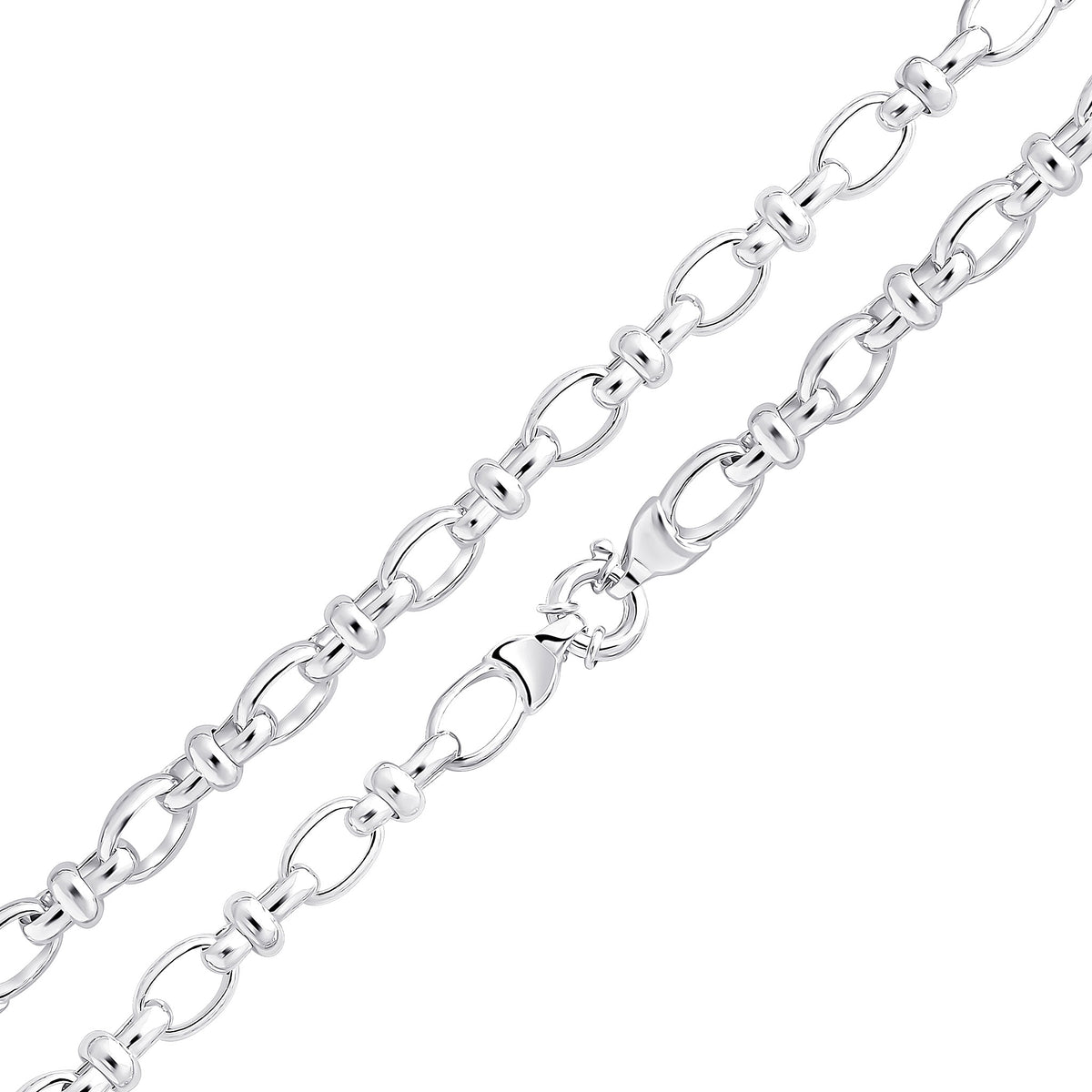 Silver 10.7mm Oval Pinched Link 8" Bolt Ring